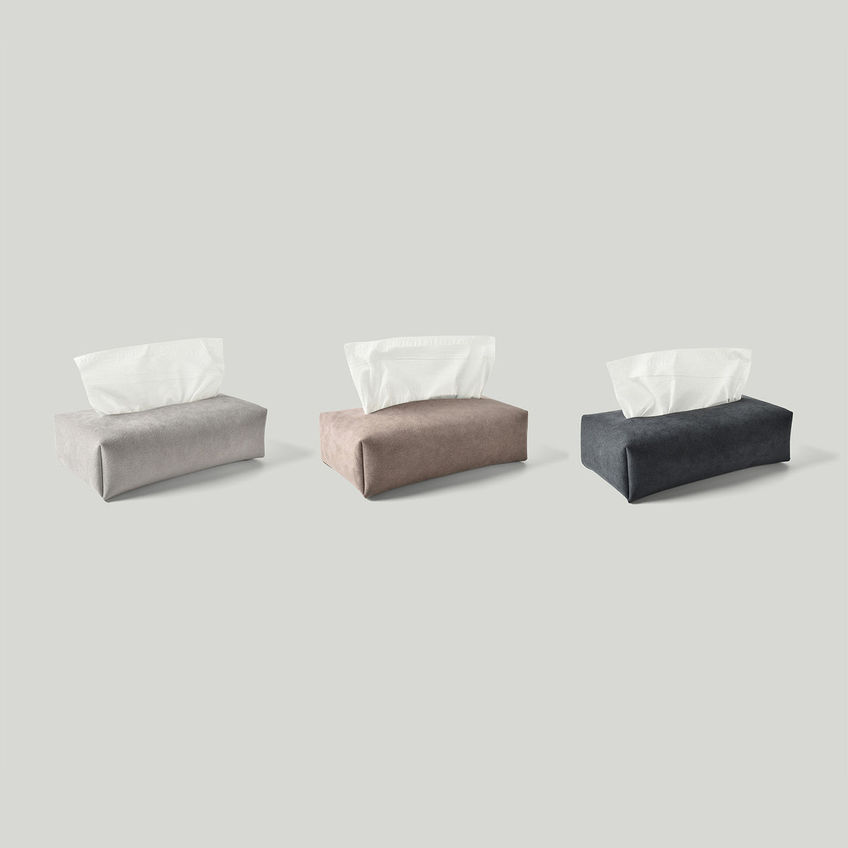 MOHEIM TISSUE COVER fog stylish, minimal, suede-like fabric tissue box cover, lineup of color variations