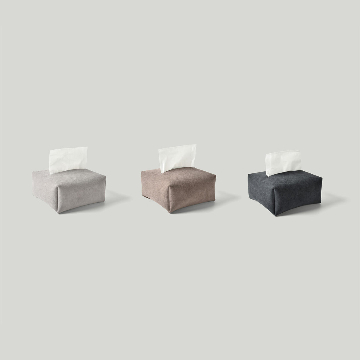 MOHEIM TISSUE COVER fog stylish, minimal, suede-like fabric tissue box cover, half size, lineup of color variations
